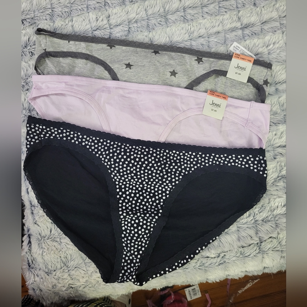 Nwt Lot Of 3 Panties - Jenni - Gray, Lilac, Black Polka Dot XXL